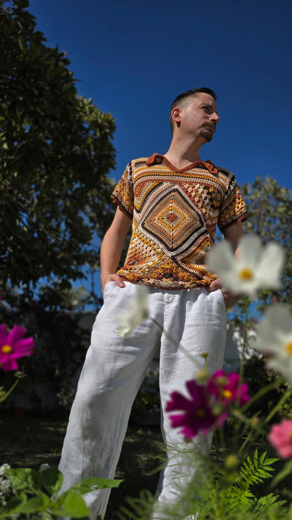 Granny Crochet Men Polo