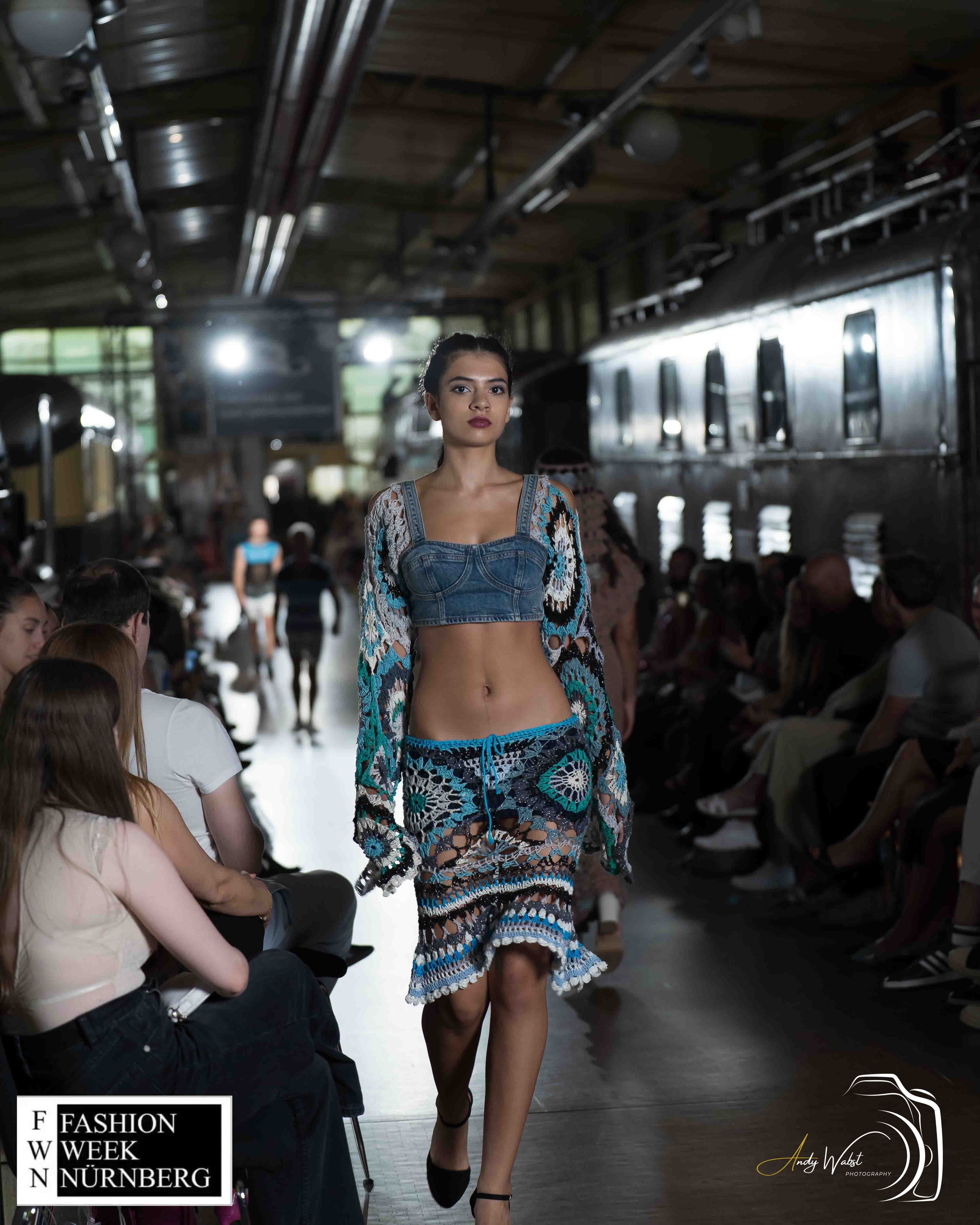 Crocheted Tommy Hilfiger Crop Top with Mandala Long Sleeves and Skirt Set