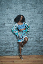 Crocheted Tommy Hilfiger Crop Top with Mandala Long Sleeves and Skirt Set